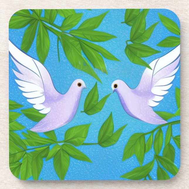 Posavasos Par de palomas blancas (Frente)
