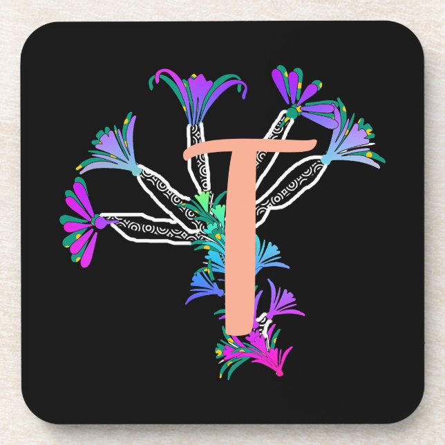 Posavasos para bebida con inicial T de monograma (Frente)