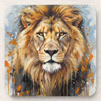 Posavasos para bebida con retrato de león majestuo