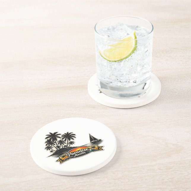 Posavasos 🏝️🌅  “Paradise Awaits” Sandstone Coaster 🌴✨ (Lado)