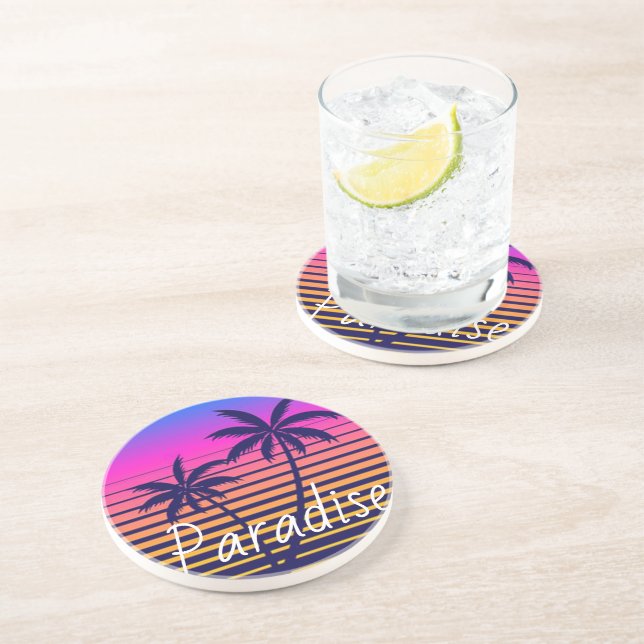 Posavasos Paraíso de la puesta de sol retro (Lado)