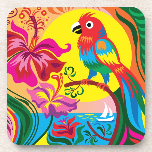 Posavasos Paraíso de Loros Tropicales (Frente)