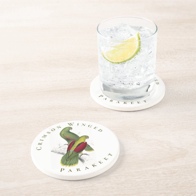 Posavasos Parakeet alado de Crimson Rojo Amarillo Vintage (Lado)