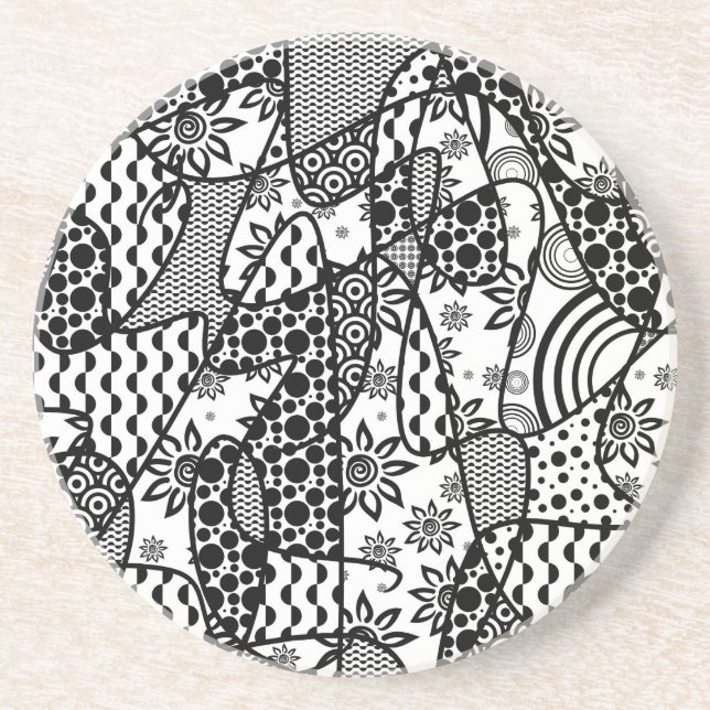 Posavasos Parche de patchwork de patrón blanco y negro 03 (Frente)