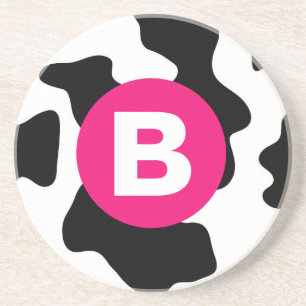 Posavasos Parche de vaca extravagante patrón monograma rosa
