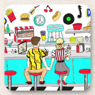 Posavasos Pareja de los años 1950 sosteniendo manos en la ce