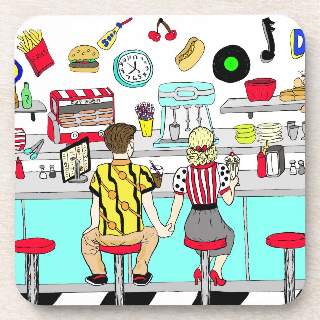 Posavasos Pareja de los años 1950 sosteniendo manos en la ce (Frente)