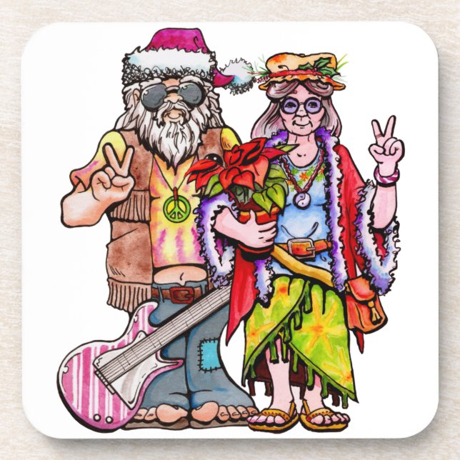 Posavasos Pareja de Santa Hippie (Frente)