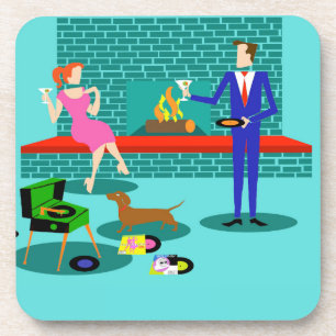 Posavasos Pareja retro con tiras de plástico duro para perro