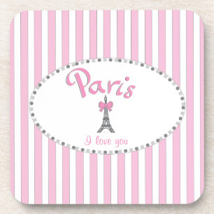 Posavasos "Paris I Love You" - rayas rosas