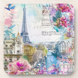 Posavasos París Torre Eiffel Flores Collage Travel Art