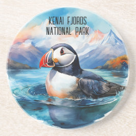 Posavasos Parque nacional de fiordos acuarelas Puffin Kenai