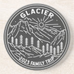 Posavasos Parque nacional Glacier Viaje familiar Monoline<br><div class="desc">Diseño de monolina Glacier Park 2023 Family Trip. El parque es una zona salvaje en las Montañas Rocosas de Montana,  con picos y valles tallados en glaciares que corren hasta la frontera canadiense.</div>