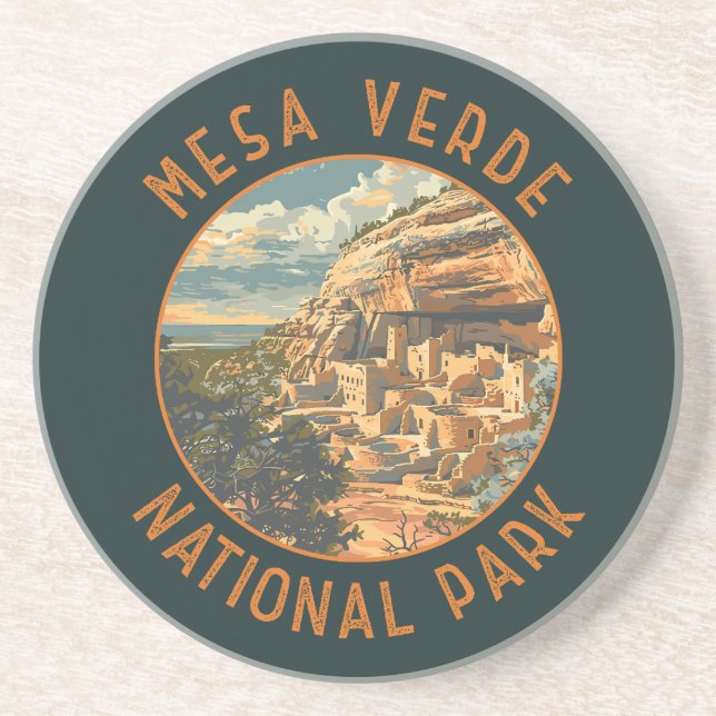 Posavasos Parque nacional Mesa Verde Círculo retro con probl (Frente)