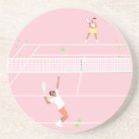 Posavasos Partido de tenis rosado del Pastel moderno<br><div class="desc">Moderno ilustracion de tenis rosa en pista de tenis rosa.</div>