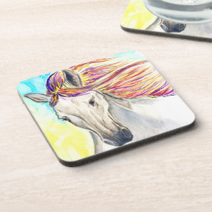 Posavasos Pascua blanca de caballos en marcha - Pintura