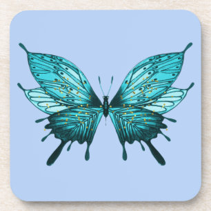 Posavasos Pascua con mariposa en azul Verde azulado y claro