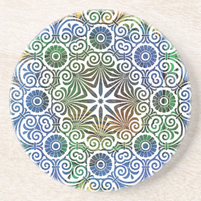Posavasos Pascua de arena azul y verde Mandala (Frente)