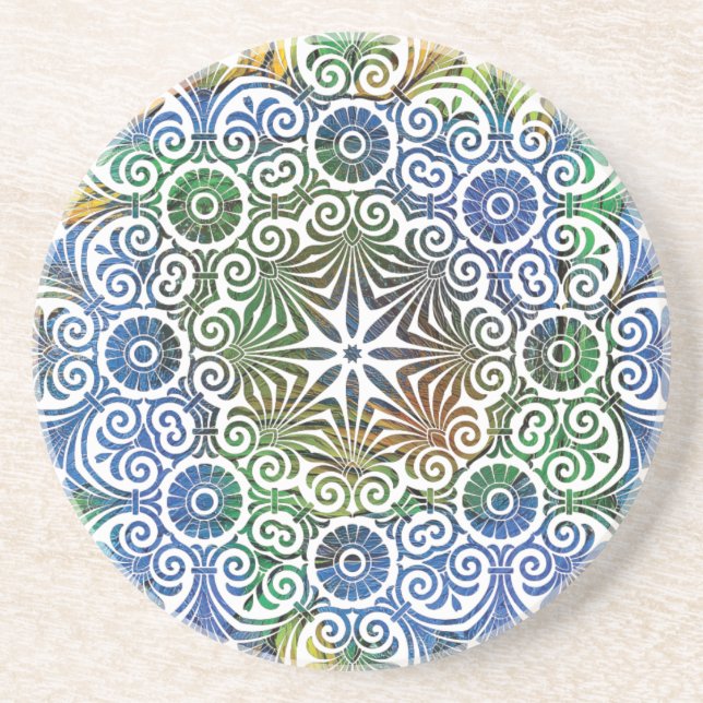 Posavasos Pascua de arena azul y verde Mandala (Frente)
