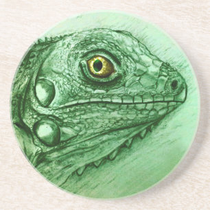 Posavasos Pascua de arenisca de iguana verde, dibujo realist