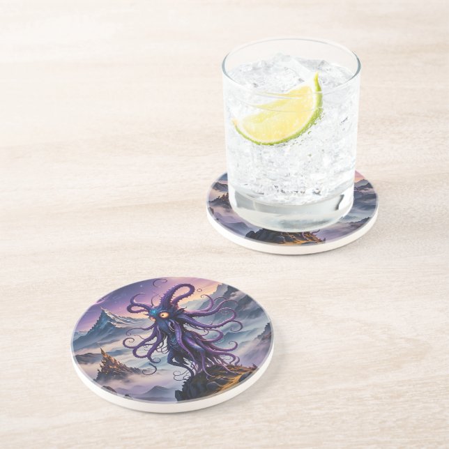 Posavasos Pascua de arenisca de octopus de espacio púrpura (Lado)