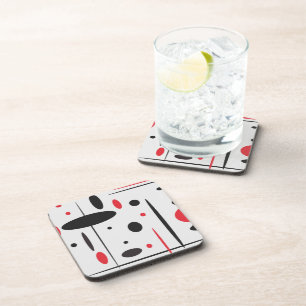 Posavasos Pascua de bebidas geométricas en negro y rojo
