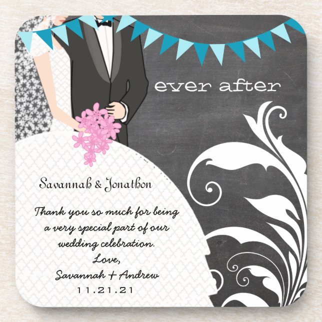 Posavasos Pascua de Boda Chalkboard Bride y Groom (Frente)