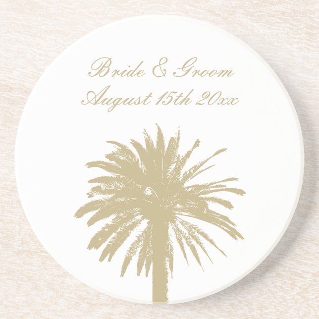 Posavasos Pascua de bodas en la playa de arena con palmera (Frente)