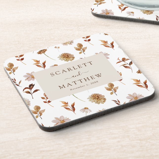 Posavasos Pascua de bodas en otoño (Fall Leaves Wedding Coaster by Painted Paperie
)