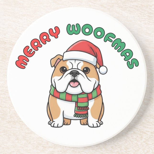 Posavasos Pascua de Bulldog de navidades: Merry Woofmas (Frente)