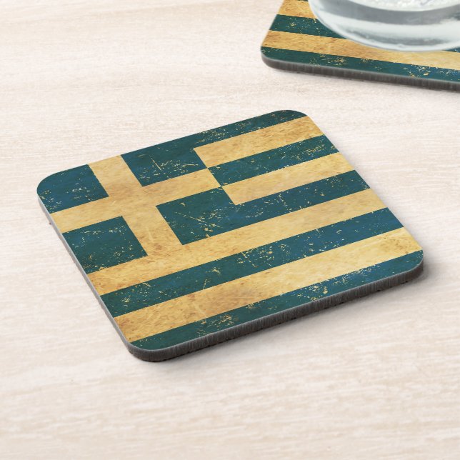 Posavasos Pascua de diseño de grunge con bandera griega (Lado Izquierdo)