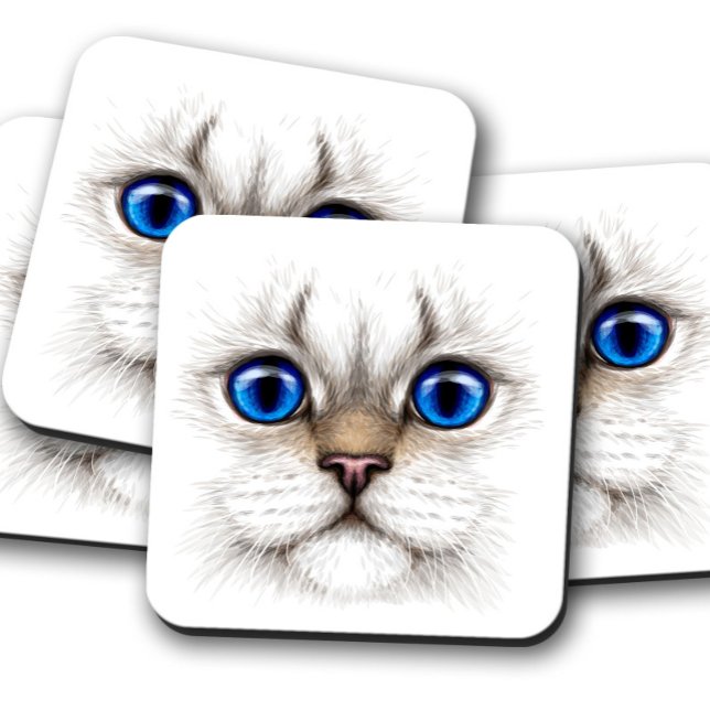Posavasos Pascua de gato blanco de ojos azules | Elegante ju (Subido por el creador)