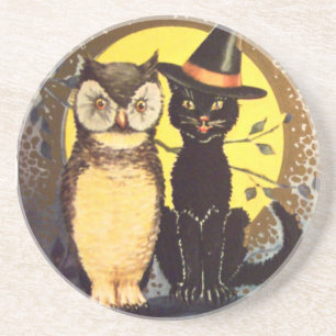 Posavasos Pascua de Halloween de época de gatos y búhos