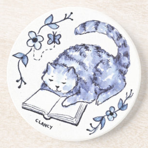 Posavasos Pascua de lectura de gato azul