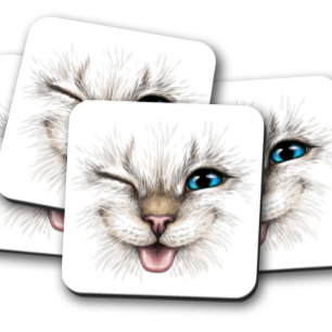 Posavasos Pascua de ojos azul de invierno de gato   Juego de