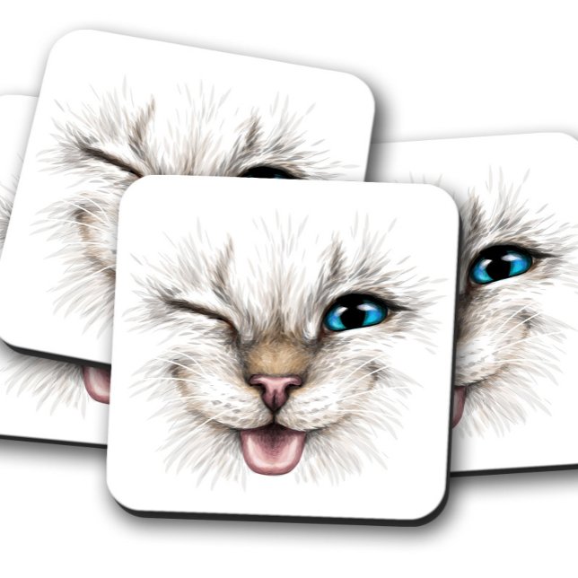 Posavasos Pascua de ojos azul de invierno de gato | Juego de (Subido por el creador)