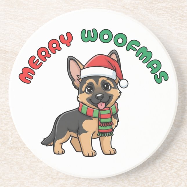 Posavasos Pascua de pastor alemana navidades: Merry Woofmas (Frente)