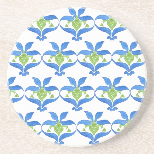 Posavasos Pascua de patrón azul, verde, blanco Art Nouveau (Frente)
