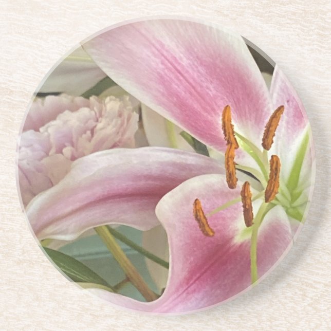 Posavasos Pascua de piedra arenisca rosa Liliy y Peony (Frente)