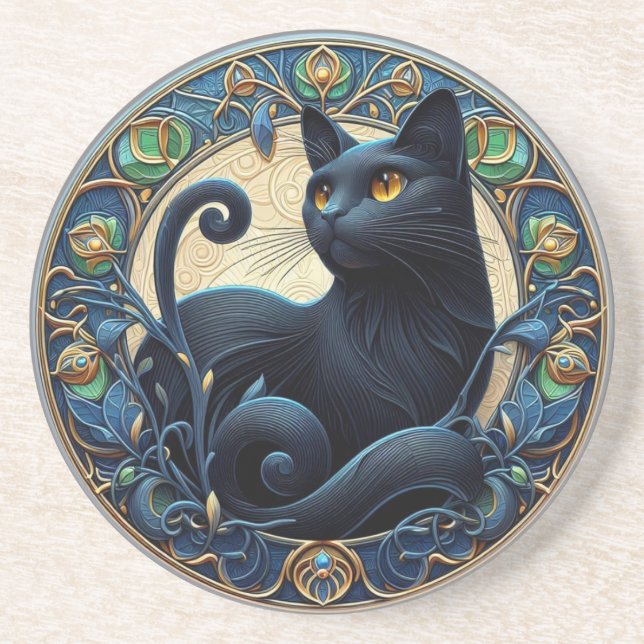 Posavasos Pascua de piedra de gato negro de Art Nouveau (Frente)