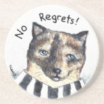 Posavasos Pascua de piedra del gato No Regrets<br><div class="desc">Este gato no se arrepiente. El arte original fue hecho a mano por Sue Clancy.</div>