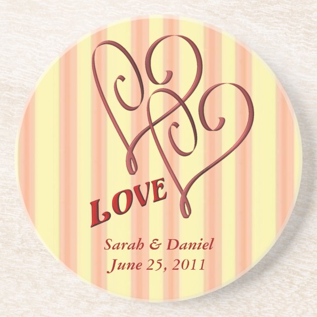 Posavasos Pascua de regalo Boda personalizada de los corazon (Frente)