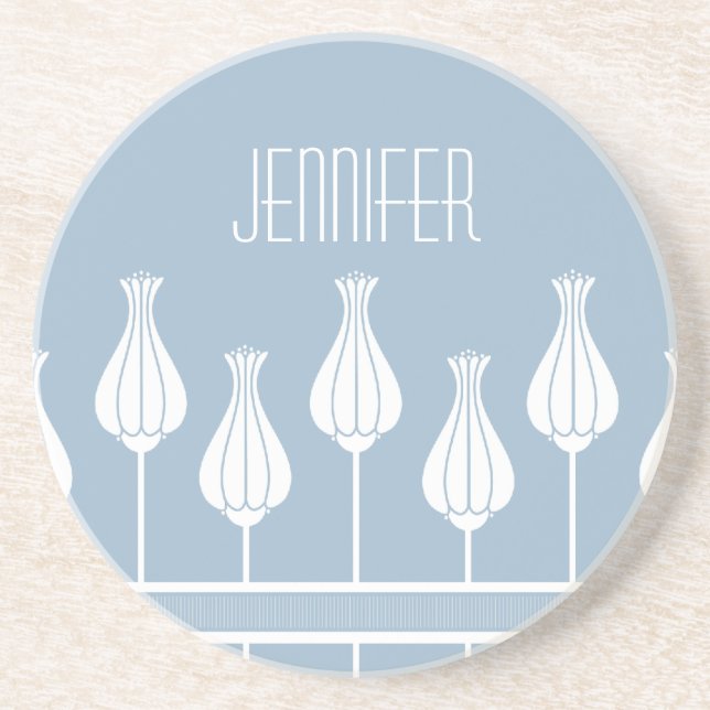 Posavasos Pascua floral azul claro Art Deco (Frente)