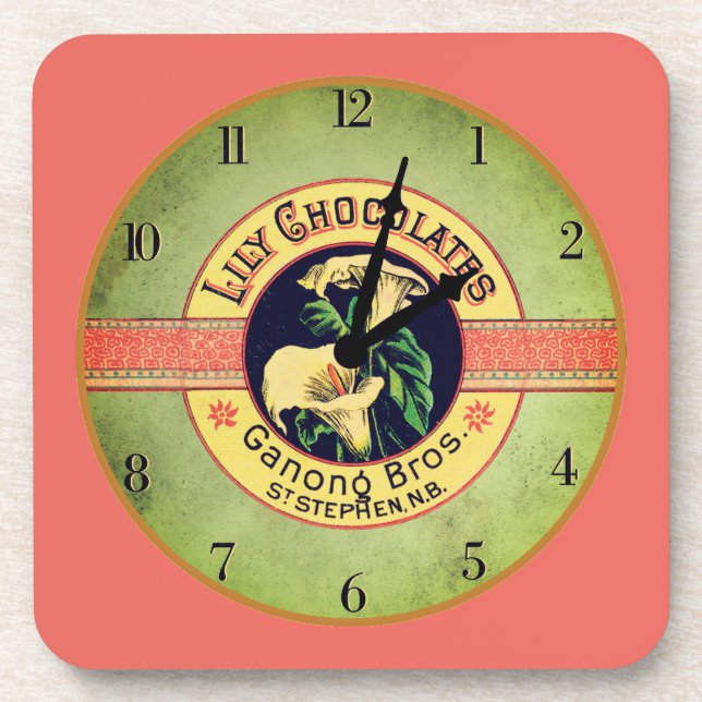 Posavasos Pascua publicitaria de reloj Art Nouveau con choco (Frente)