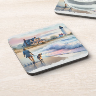 Posavasos Paseo costero hacia el faro al atardecer