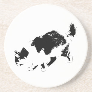 Posavasos Paseo de gato con tinta en otoño de luz