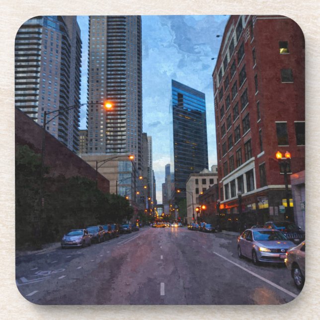 Posavasos Paseo nocturno de Chicago (Frente)