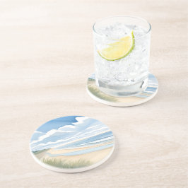 Posavasos Paseo por la orilla de la playa | Acuarela de océa