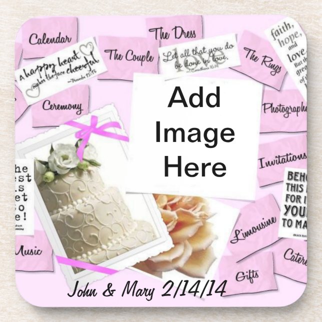 Posavasos Pastel boda, cinta rosada (Frente)
