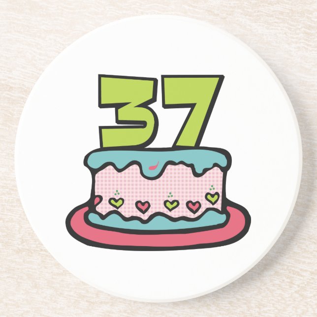 Posavasos Pastel de cumpleaños de 37 años (Frente)